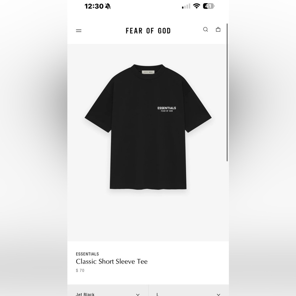 Fear of God Essentials Black Short Sleeve Tee
